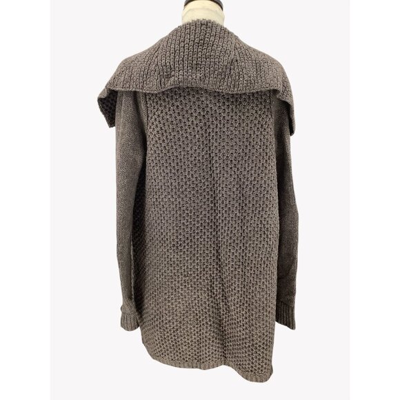 Chunky Knit Open Front Shawl Collar Cardigan Sweater Coat In Taupe Petite S - Picture 6 of 10